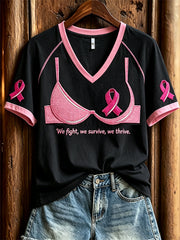 Women's breast cancer theme pattern printed casual short-sleeve T-shirt