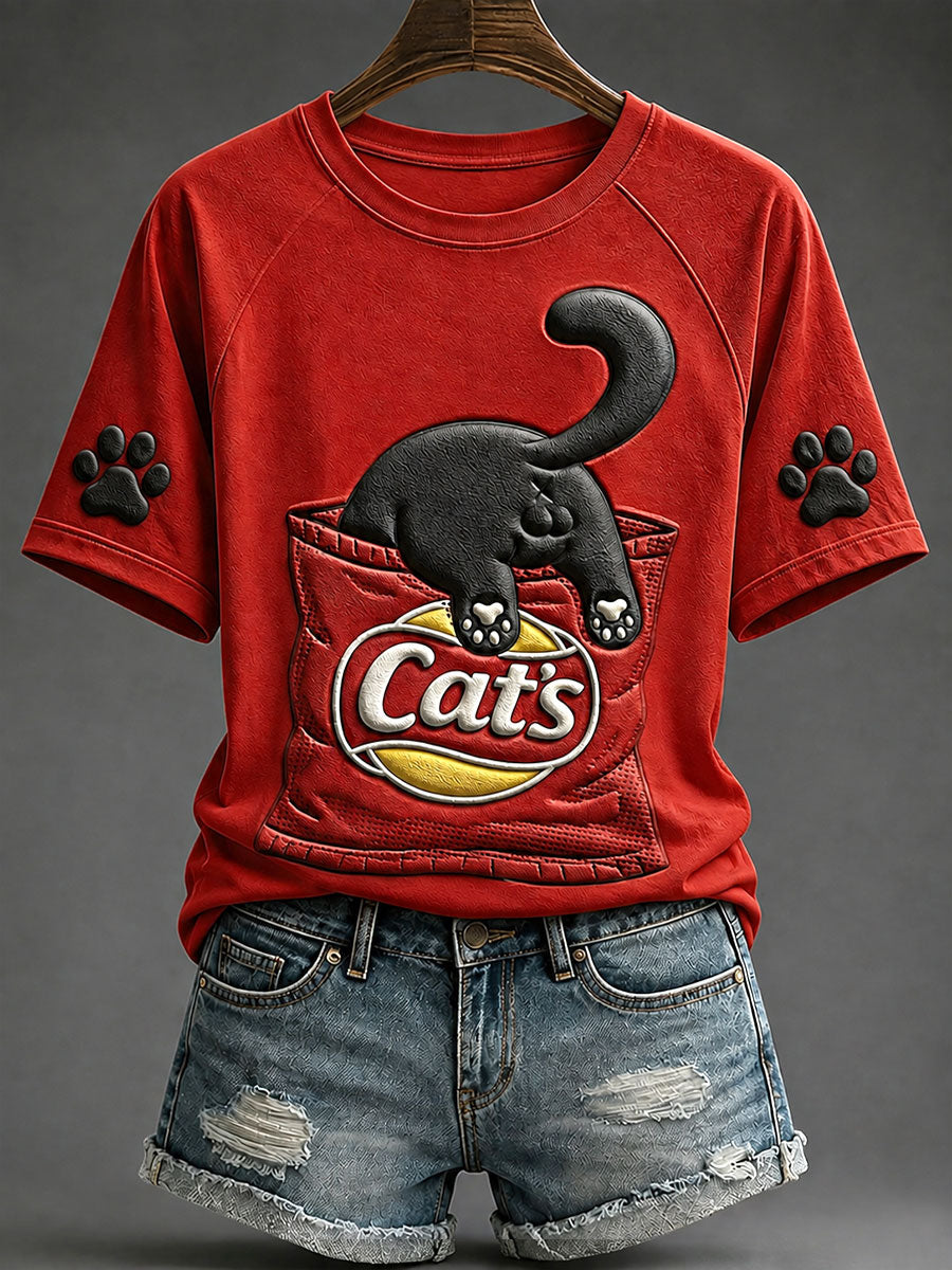 Women’s Fun Black Cat Print T-Shirts