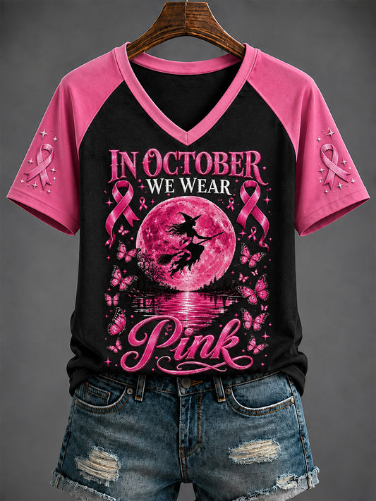 Women's Breast Cancer "IN OCTOBER WE WEAR Pink" Printed V-neck T-shirt