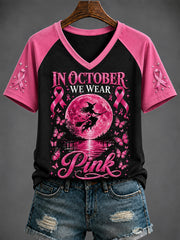 Women's Breast Cancer "IN OCTOBER WE WEAR Pink" Printed V-neck T-shirt