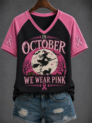 Women's Breast Cancer "IN OCTOBER WE WEAR Pink" Printed V-neck T-shirt