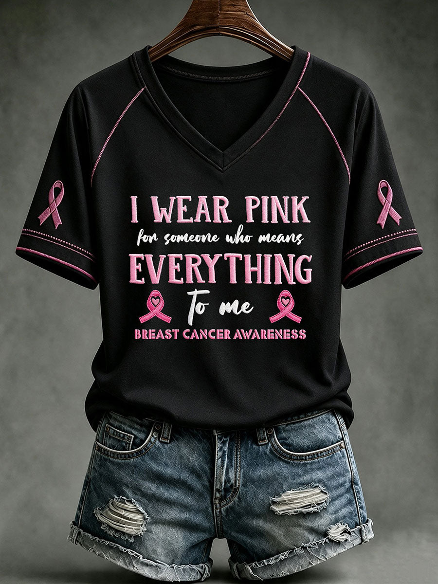 Women's I Wear Pink For Someone Who Means Everything V-neck  T-shirt