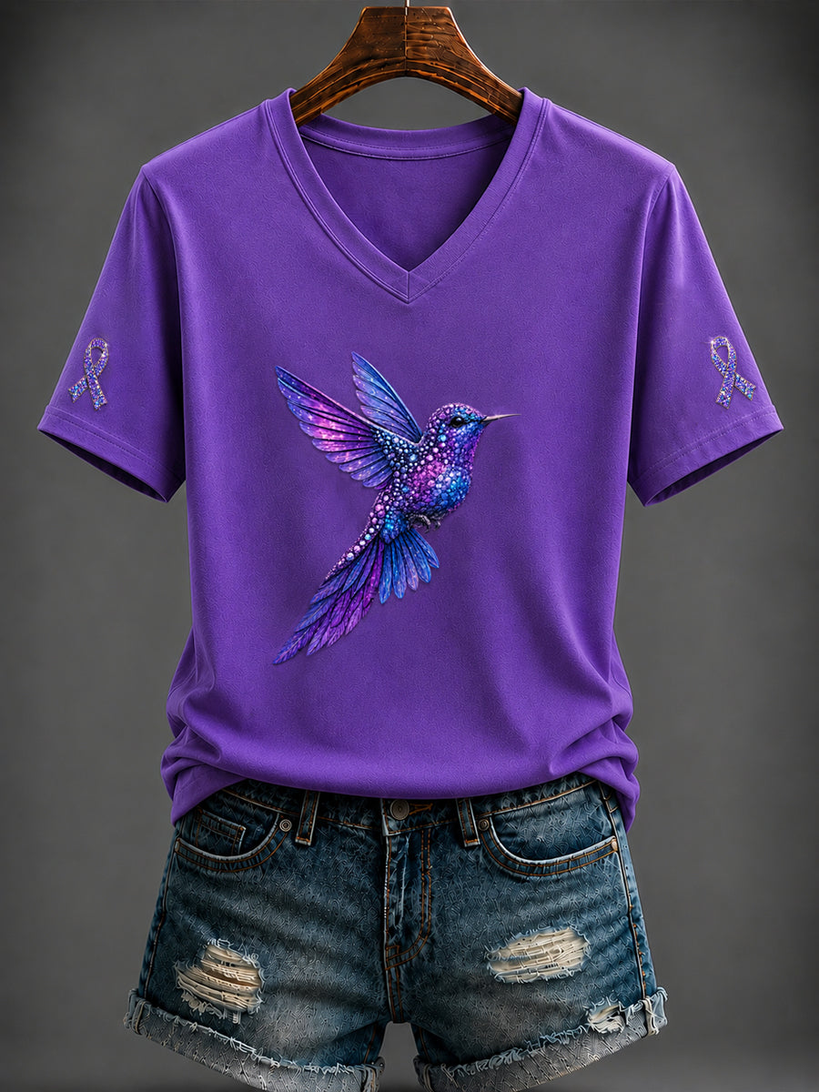 Women's Alzheimer's Disease Purple  Art Printed V-neck T-shirt