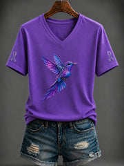 Women's Alzheimer's Disease Purple  Art Printed V-neck T-shirt