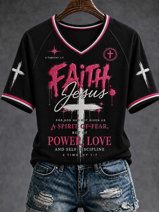 Women's Christian Faith Over Fear Cross  Short Sleeve T-shirt