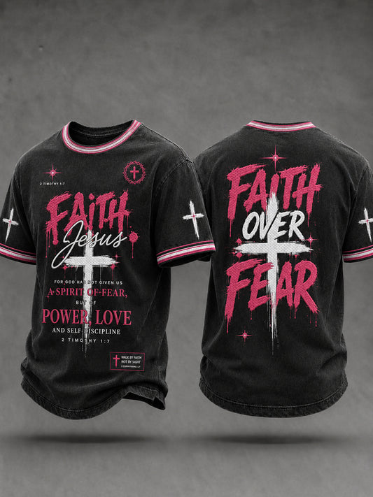 Men's Christian Faith Over Fear  Cross Short Sleeve T-shirt
