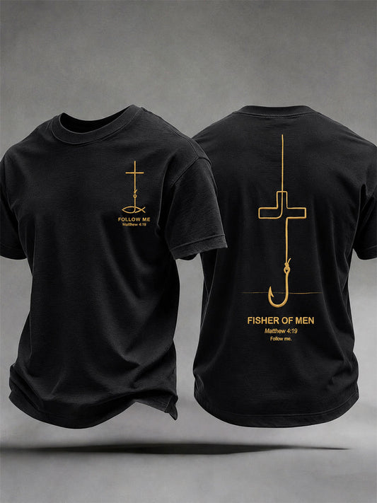 Men's Fisher of Men Matthew 4:19 Bible Faith Christian Casual T-shirt