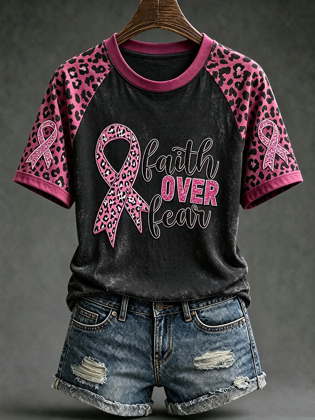 Women's breast cancer encouragement slogan printed casual short-sleeve T-shirt