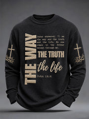 Men's Jesus The Way The Truth The Life Print Casual Waffle Long Sleeve Top