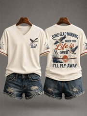 Women's Some Glag Morning When This Life Is Over I'll Fly Away Print Casual V-Neck Tee
