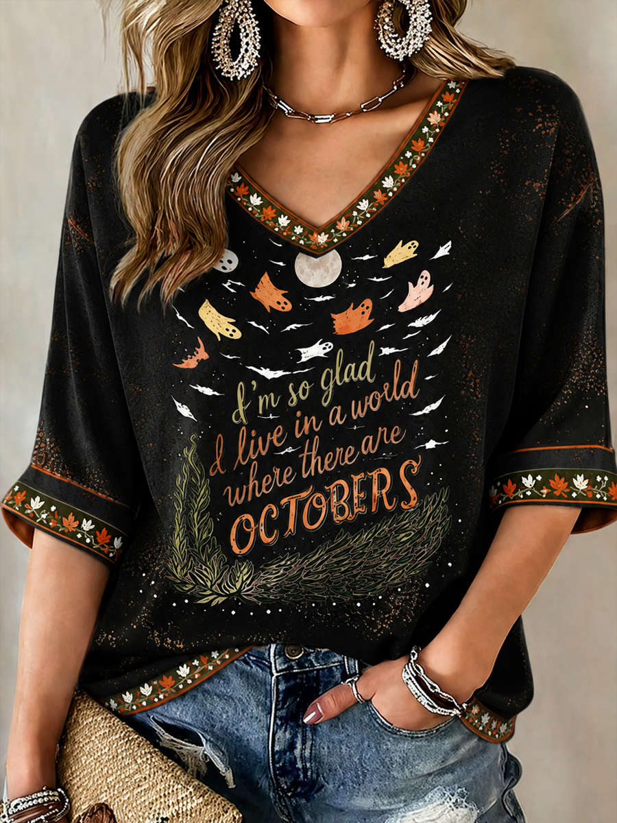 Women's I'm so glad I live in a world where there are Octobers Mid-length Sleeves V-Neck T-Shirt