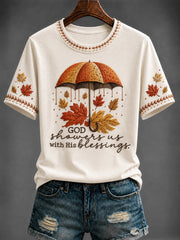 Women's Autumn “GOD showers us with His blessings.” Printed T-shirt