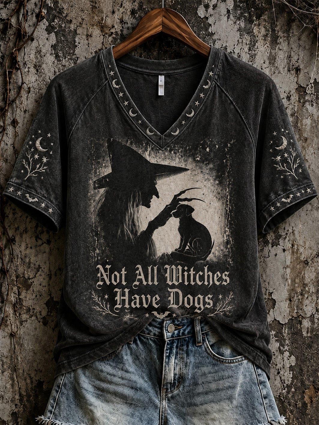 Women's Halloween Witch And Dog Pattern Printed Casual Short Sleeve T-Shirt