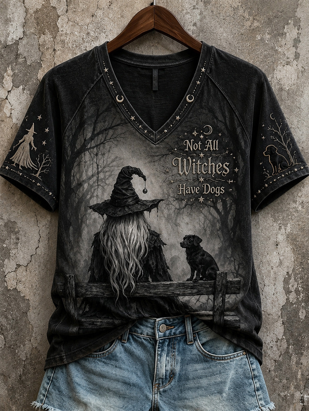 Women's Halloween Witch And Dog Pattern Printed Casual Short Sleeve T-Shirt