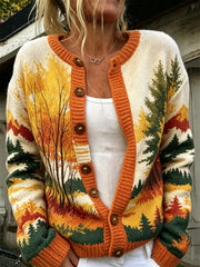 Women's Autumn Forest Pattern Causal Cardigan-Style Knit Jacket