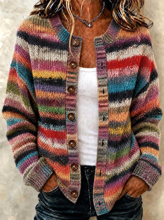 Women’s Fall Striped Print Casual Cardigan