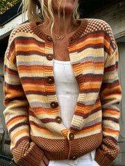 Women's Autumn Color Striped Pattern Causal Cardigan-Style Knit Jacket