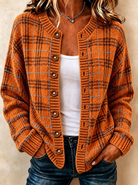 Women’s Fall Plaid Print Casual Cardigan