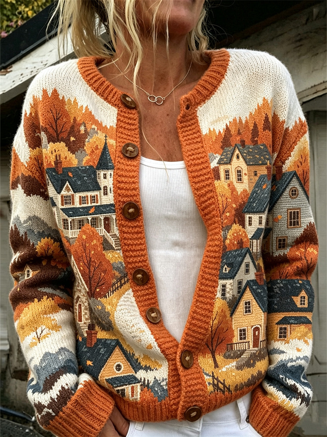 Women's Autumn Pattern Causal Cardigan-Style Knit Jacket