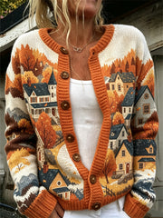 Women's Autumn Pattern Causal Cardigan-Style Knit Jacket