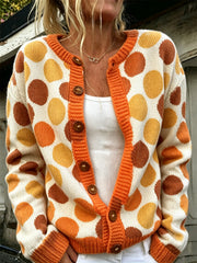 Women's Autumn Colorful Polka Dots Pattern Causal Cardigan-Style Knit Jacket