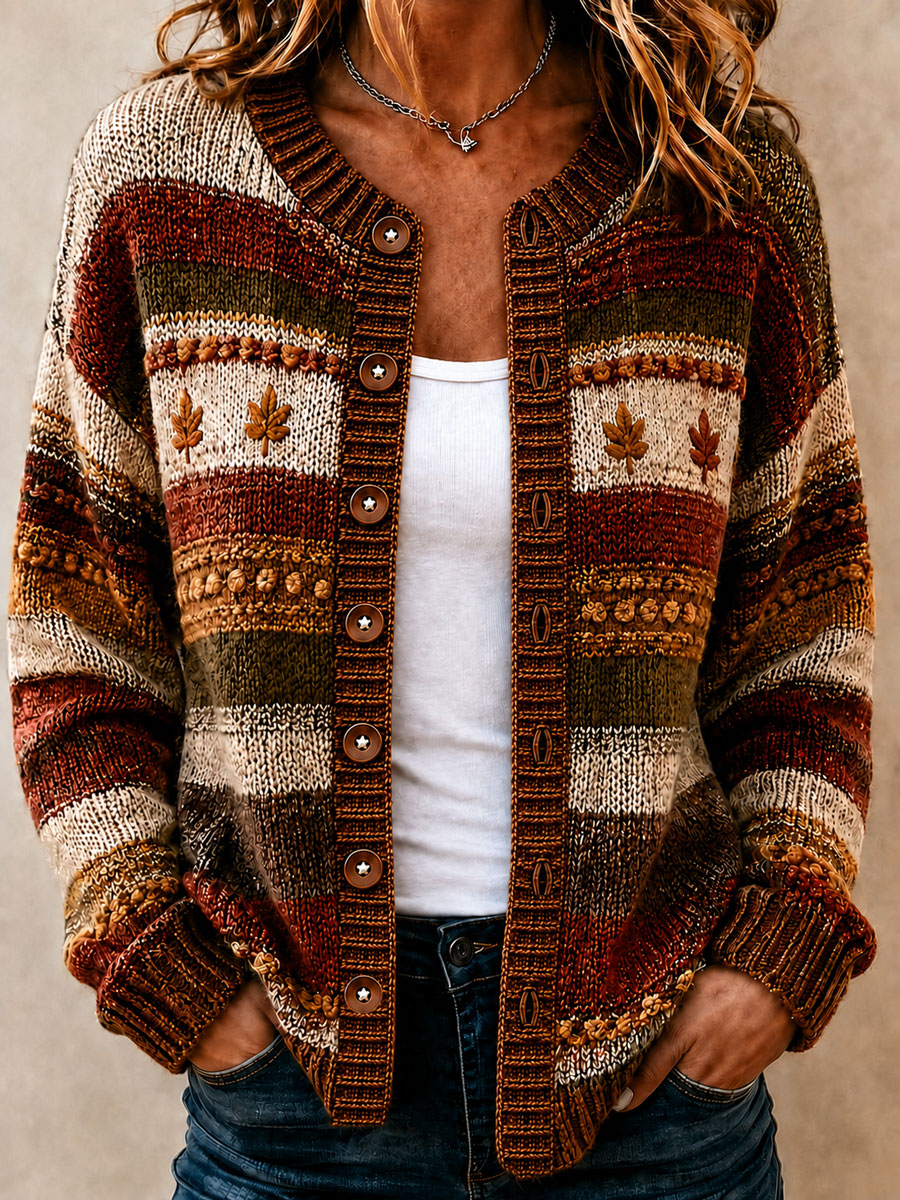 Women’s Fall Striped Print Casual Cardigan