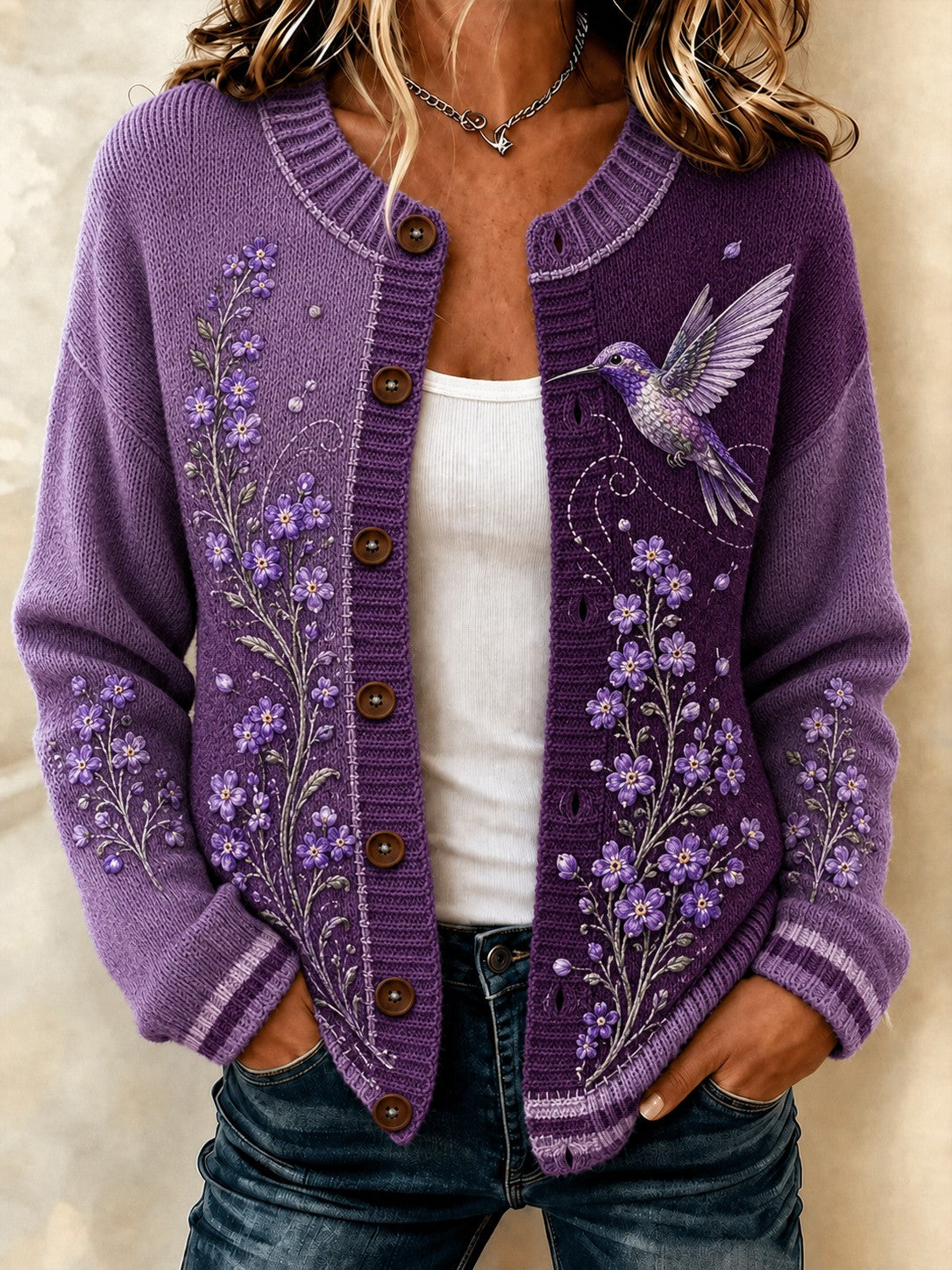 Women's Alzheimer's Disease Flowers Printed Cozy Cardigan