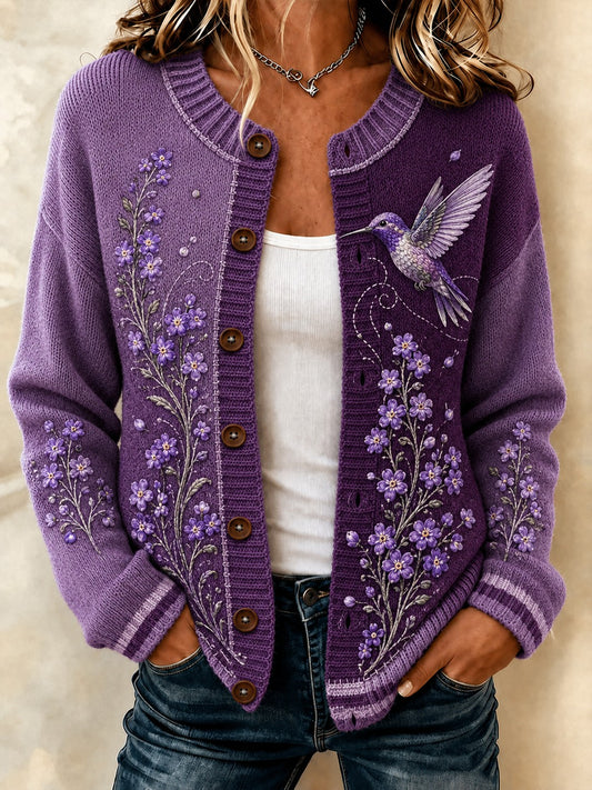 Women's Alzheimer's Disease Flowers Printed Cozy Cardigan