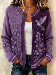 Women's Alzheimer's Disease Flowers Printed Cozy Cardigan