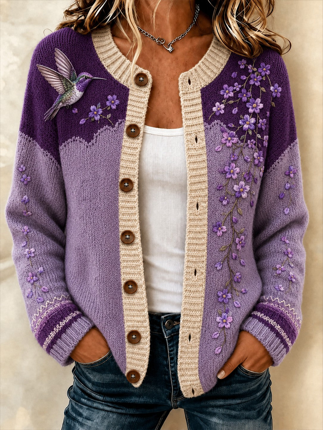 Women's Alzheimer's Disease Flowers Printed Cozy Cardigan