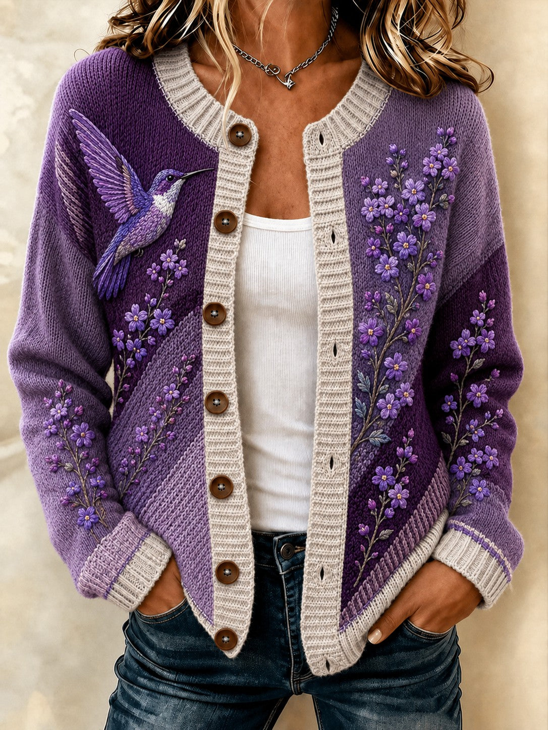 Women's Alzheimer's Disease Flowers Printed Cozy Cardigan