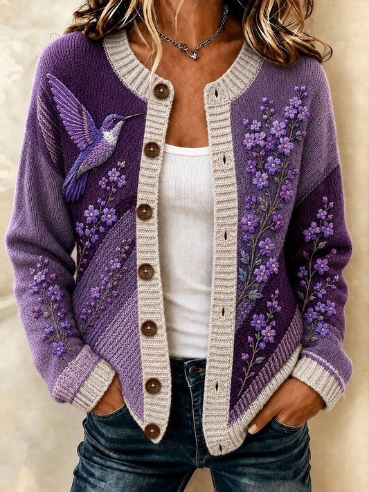 Women's Alzheimer's Disease Flowers Printed Cozy Cardigan