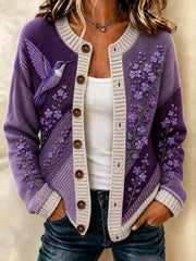 Women's Alzheimer's Disease Flowers Printed Cozy Cardigan