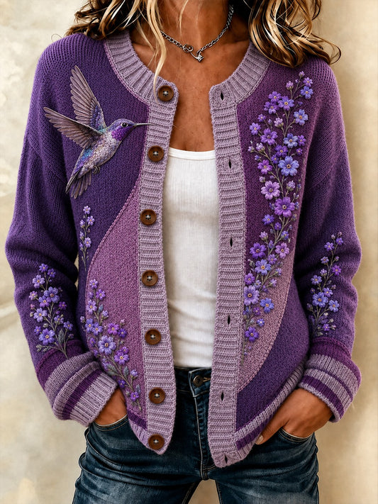Women's Alzheimer's Disease Flowers Printed Cozy Cardigan