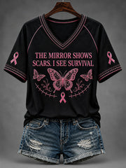 Women's The Mirror  Show Scars I See Survival V-neck T-shirt