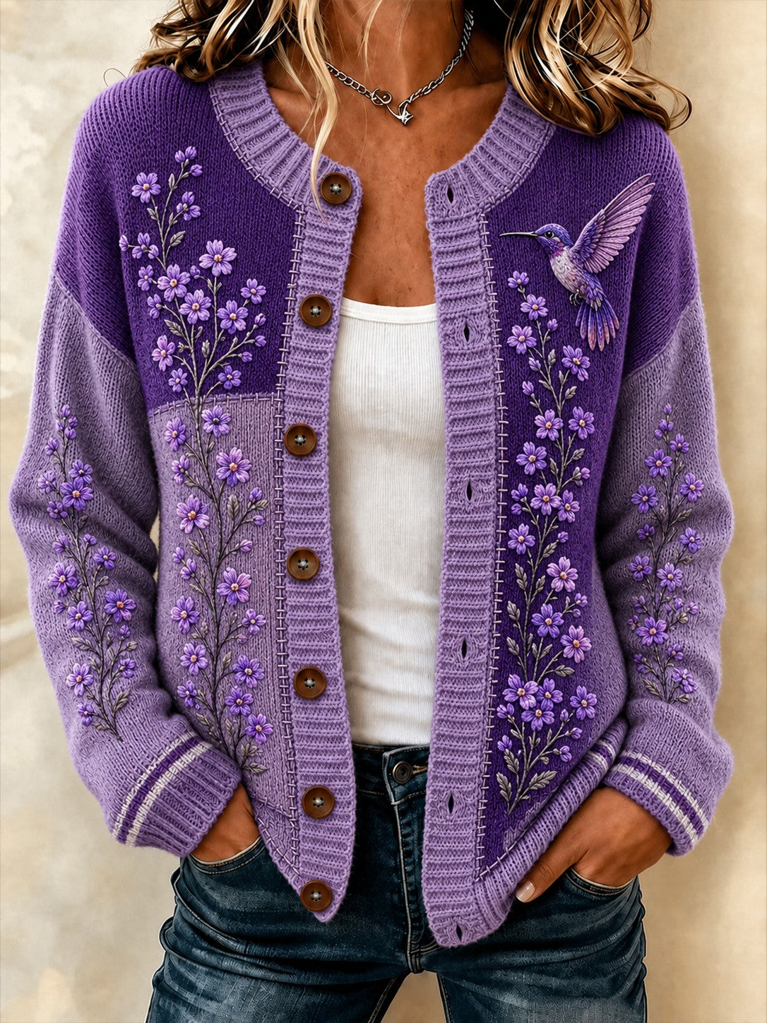 Women's Alzheimer's Disease Flowers Printed Cozy Cardigan
