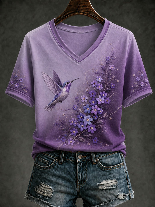 Women's Alzheimer's Disease Flowers Printed V-neck T-shirt