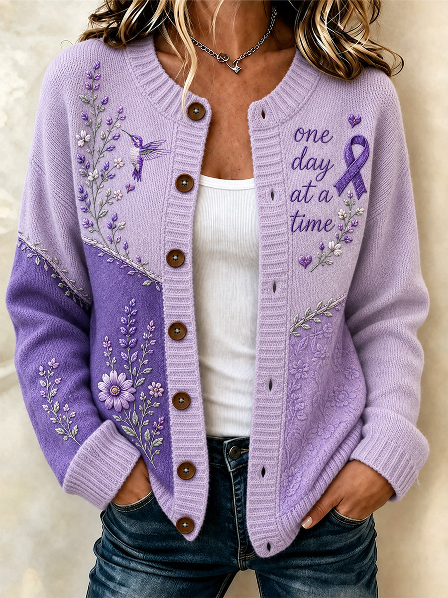 Women's Purple Floral & Alzheimer's Awareness Support Print Cardigan