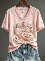 Women's My Hope Is In Him Classy Christian Pink Pumpkin Floral Print short-sleeved T-shirt