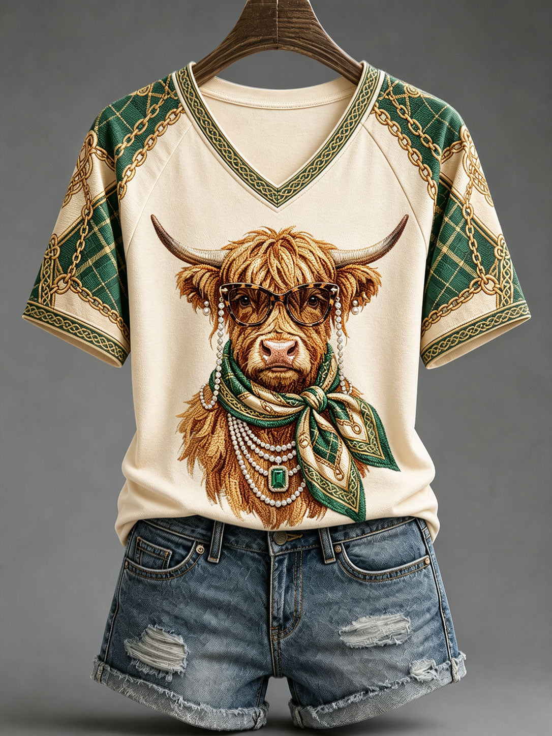 Women's Fun Highland Cow Print V-Neck T-Shirts