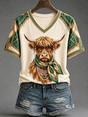 Women's Fun Highland Cow Print V-Neck T-Shirts
