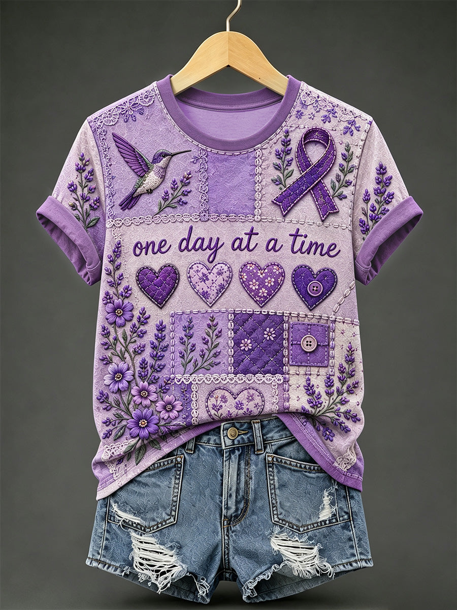Women's Purple Floral & Alzheimer's Awareness Support Print Tee