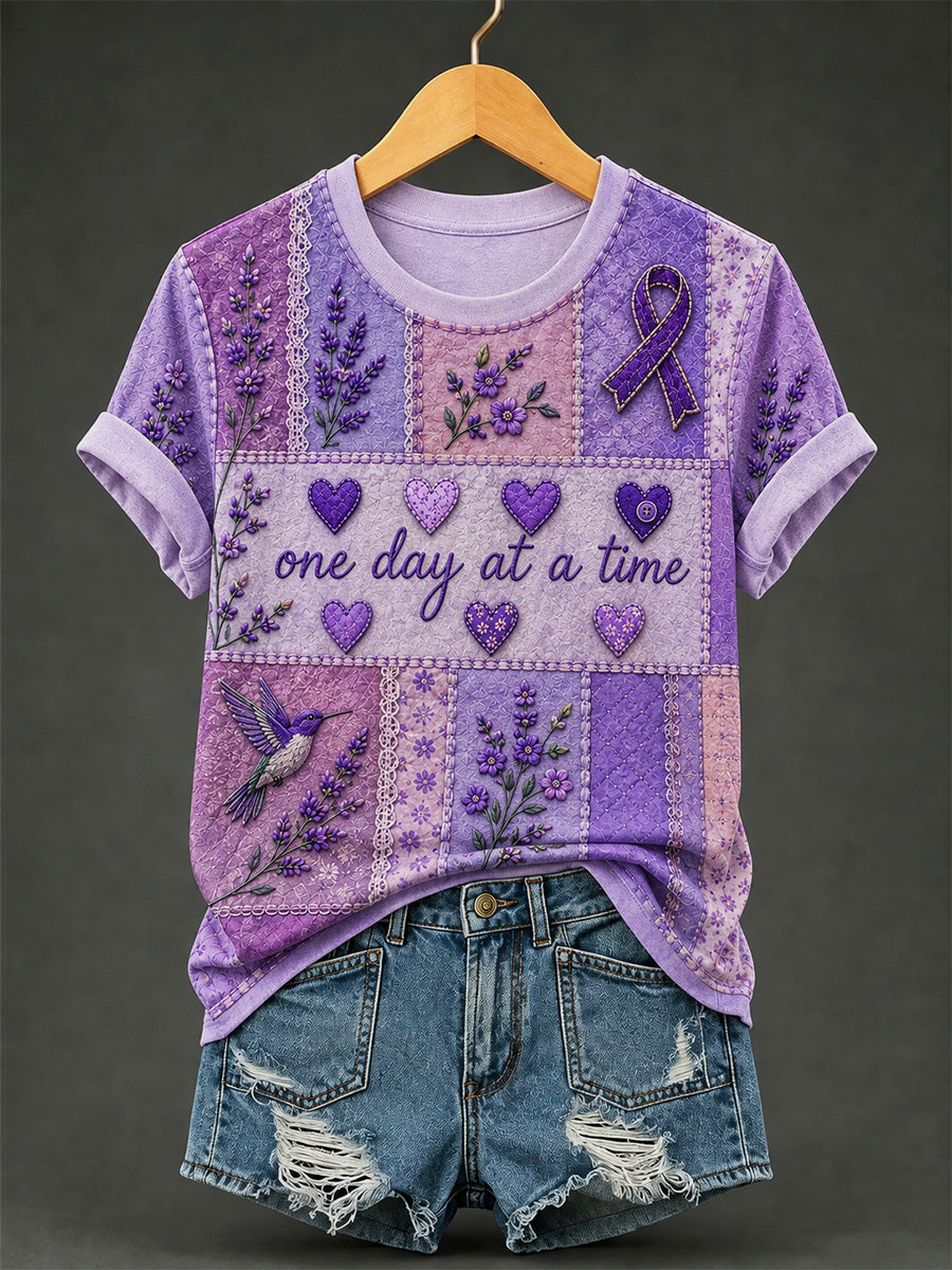 Women's Purple Floral & Alzheimer's Awareness Support Print Tee