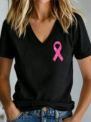 Women's Breast Cancer Awareness Print V-neck T-shirt