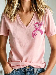 Women's Breast Cancer Awareness Print V-neck T-shirt