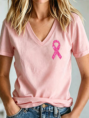 Women's Breast Cancer Awareness Print V-neck T-shirt