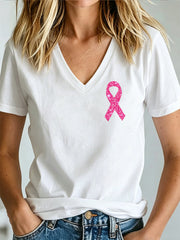 Women's Breast Cancer Awareness Print V-neck T-shirt