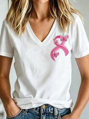 Women's Breast Cancer Awareness Print V-neck T-shirt