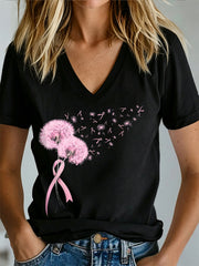 Women's Breast Cancer Awareness Print V-neck T-shirt