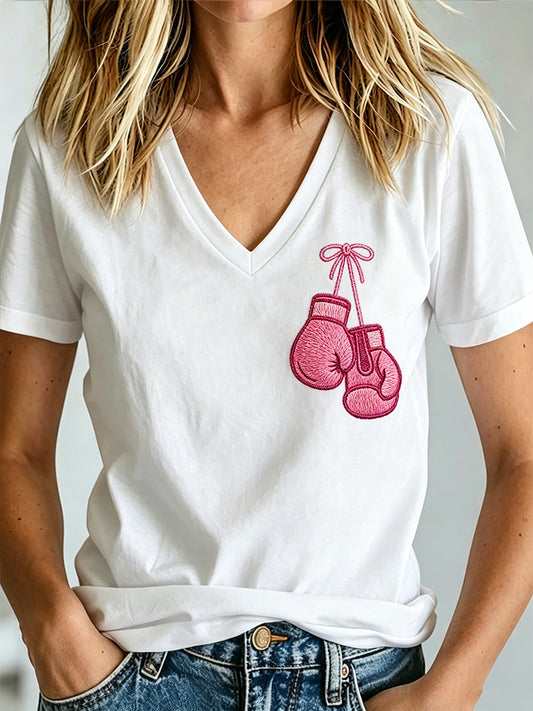 Women's Breast Cancer Awareness Print V-neck T-shirt